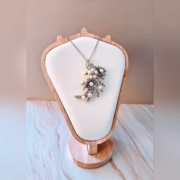 π₯ Vintage Sterling Silver, Pearl & Abalone Statement Brooch on 18' Chain - Picture 1 of 7